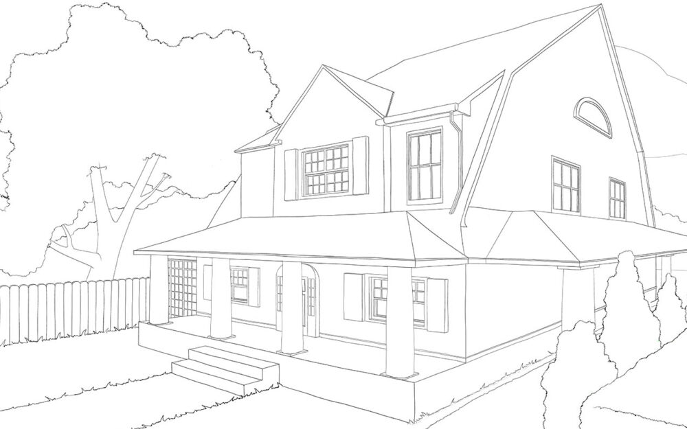 Drawing of a suburban house